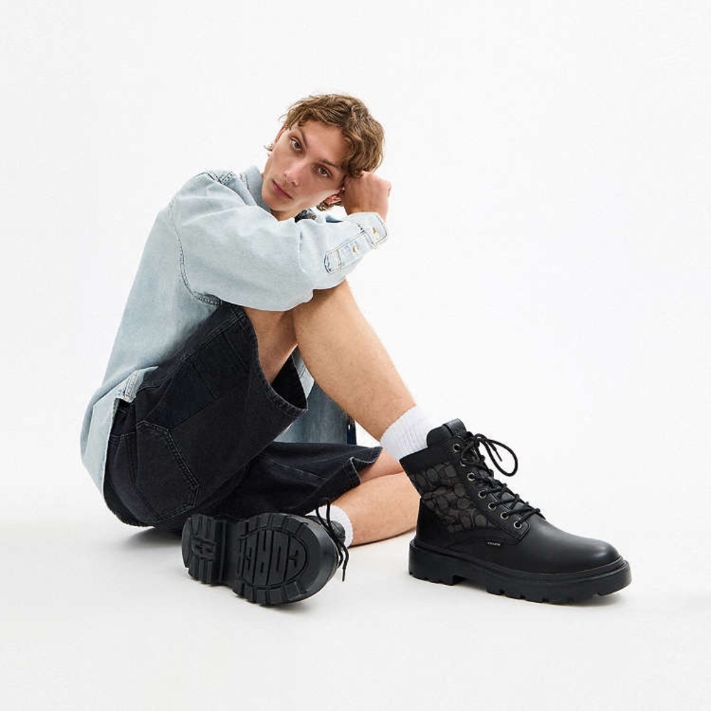 Coach Royce Sig Black Monogram Combat Boots - Picture 4 of 16